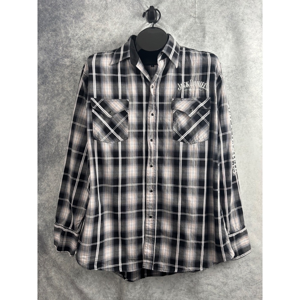 Jack Daniels Long Sleeve Button Up‎ Western Plaid Shirt Snap Buttons Sz Large